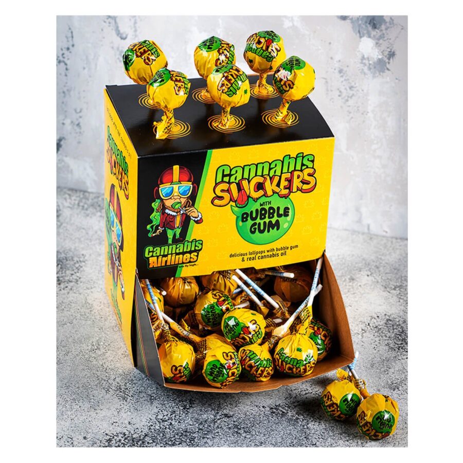 Cannabis Airlines Lollipops mit Bubble Gum (50Stk)