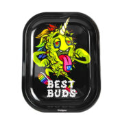 Best Buds LSD Small Metall Rolling Tray with Magnetic Grinder Card