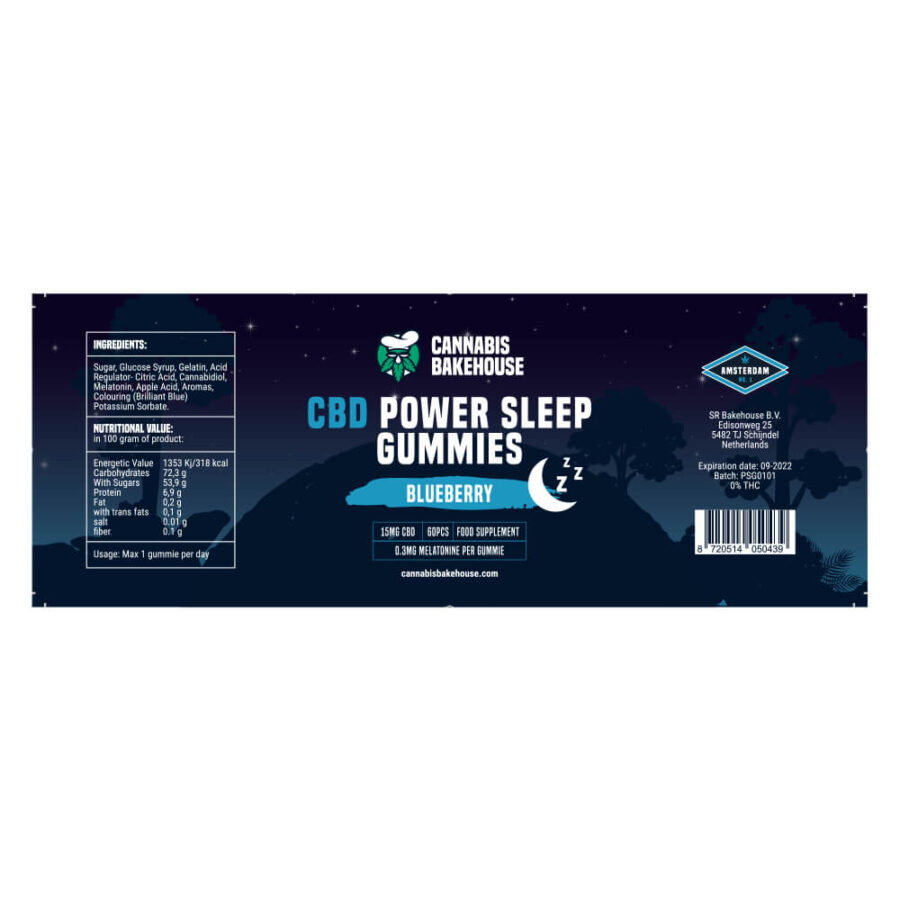 Cannabis Bakehouse Power Sleep 15mg CBD Gummibärchen + Melatonin (60 Gummibärchen)