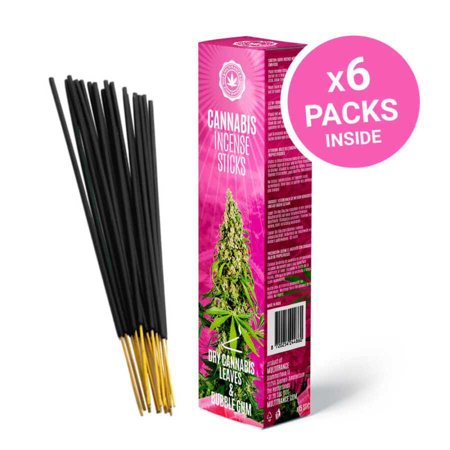 Cannabis Räucherstäbchen - Bubblegum und trockene Cannabisblätter mit Duft (6 Packungen/Display)