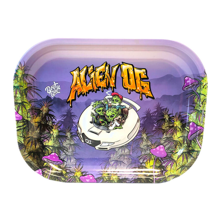 Best Buds Thin Box Rolling Tray mit Lagerung Alien OG