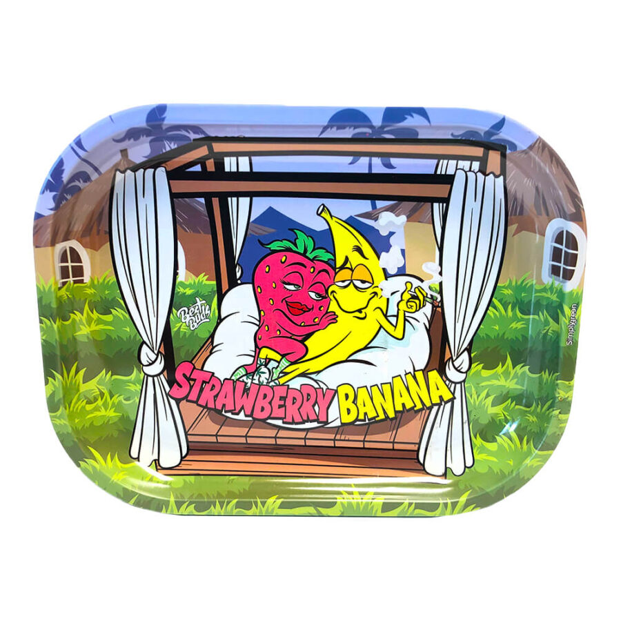 Best Buds Thin Box Rolling Tray with Storage Strawberry Banana