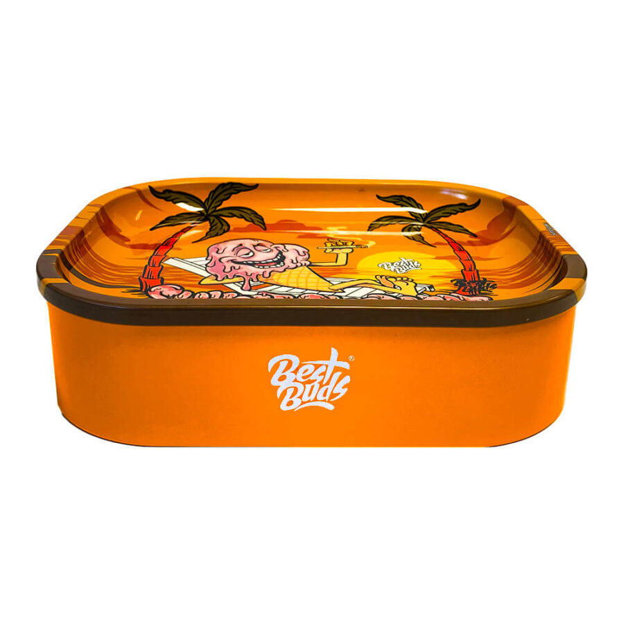 Best Buds Thin Box Rolling Tray with Storage Sunset Sherbet