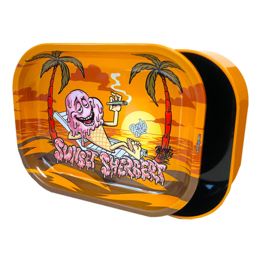 Best Buds Thin Box Rolling Tray with Storage Sunset Sherbet