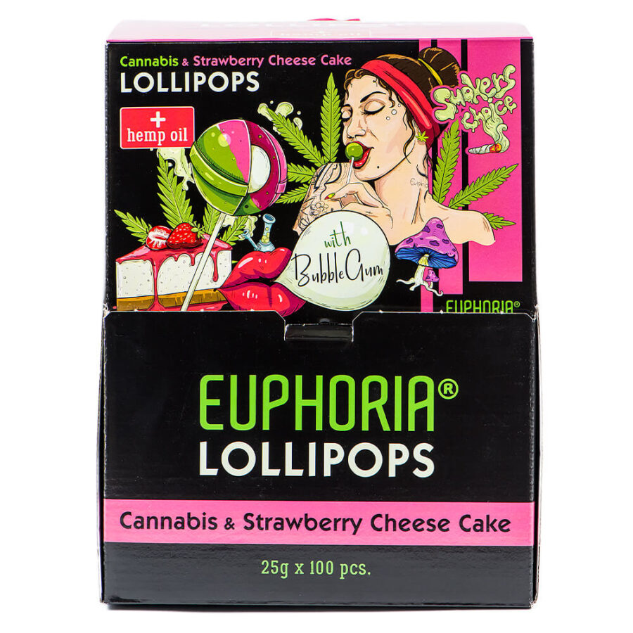 Euphoria Cannabis Lollipops Erdbeer-Käsekuchen (25gx100Stk)