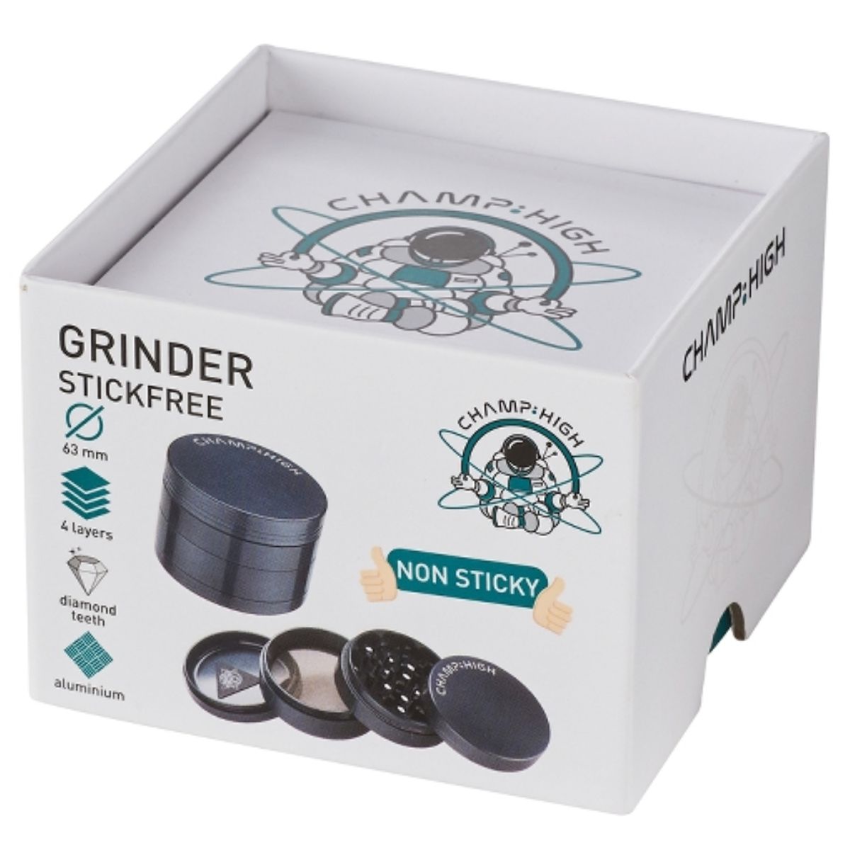 Champ High Stickfree Grinder Schwarz 4-teilig - 63 mm Champ High Stickfree Grinder Schwarz 4-teilig - 63 mm