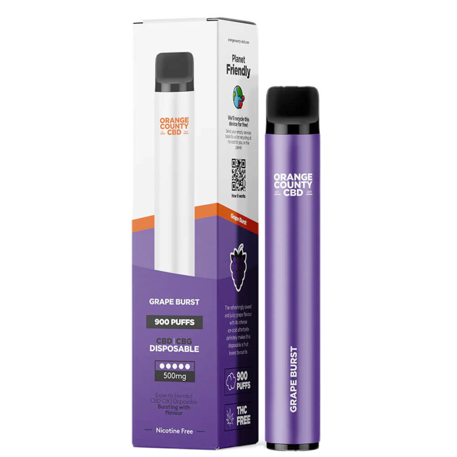 Orange County CBD Einweg Vape Pen 250 CBD + 250mg CBG Grape Burst (10skt/display)