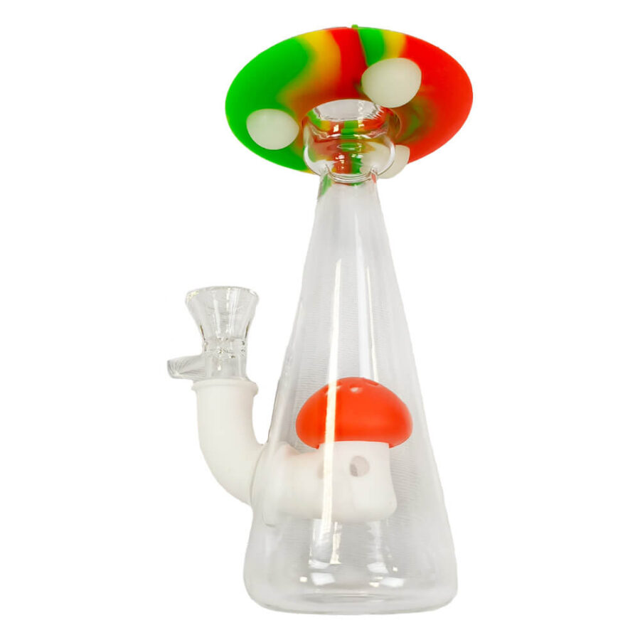 Mushroom Spaceship Glas und Silikon Bong fluoreszierend Glow in the Dark 18cm