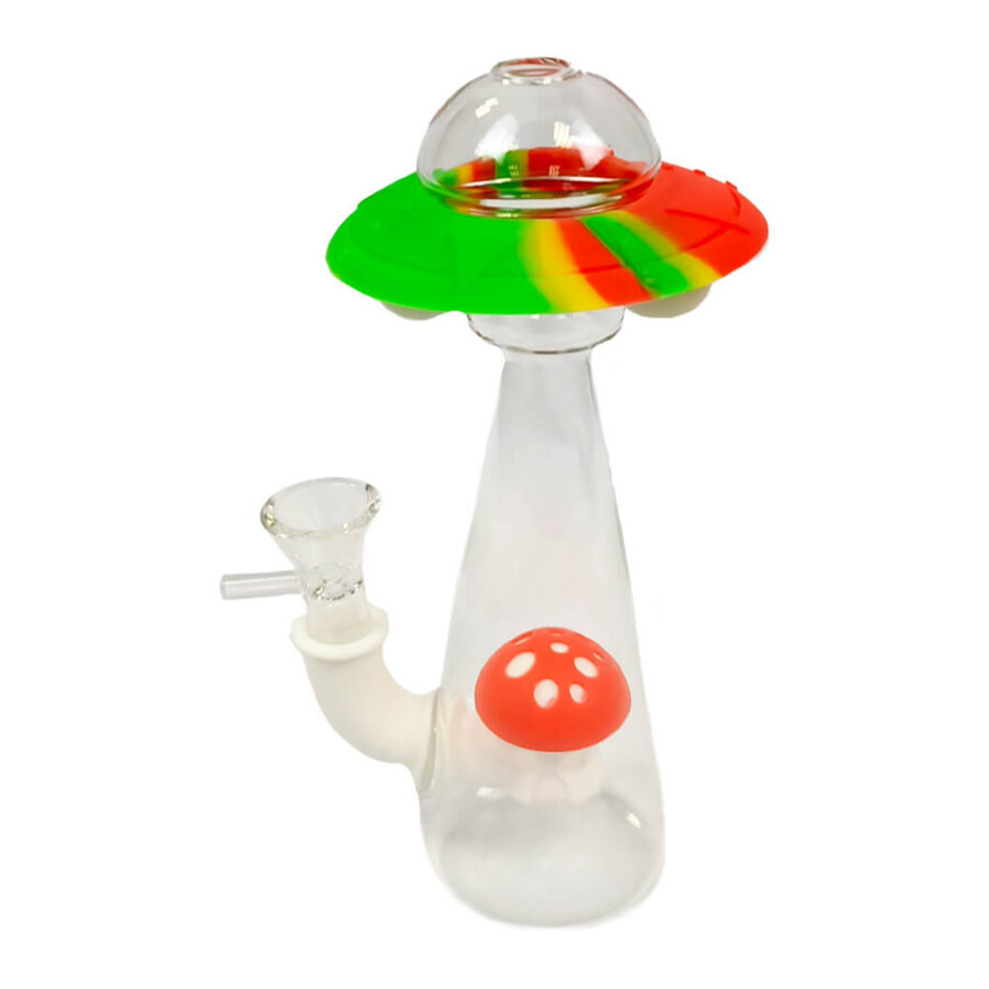 Mushroom Spaceship Glas und Silikon Bong fluoreszierend Glow in the Dark 18cm