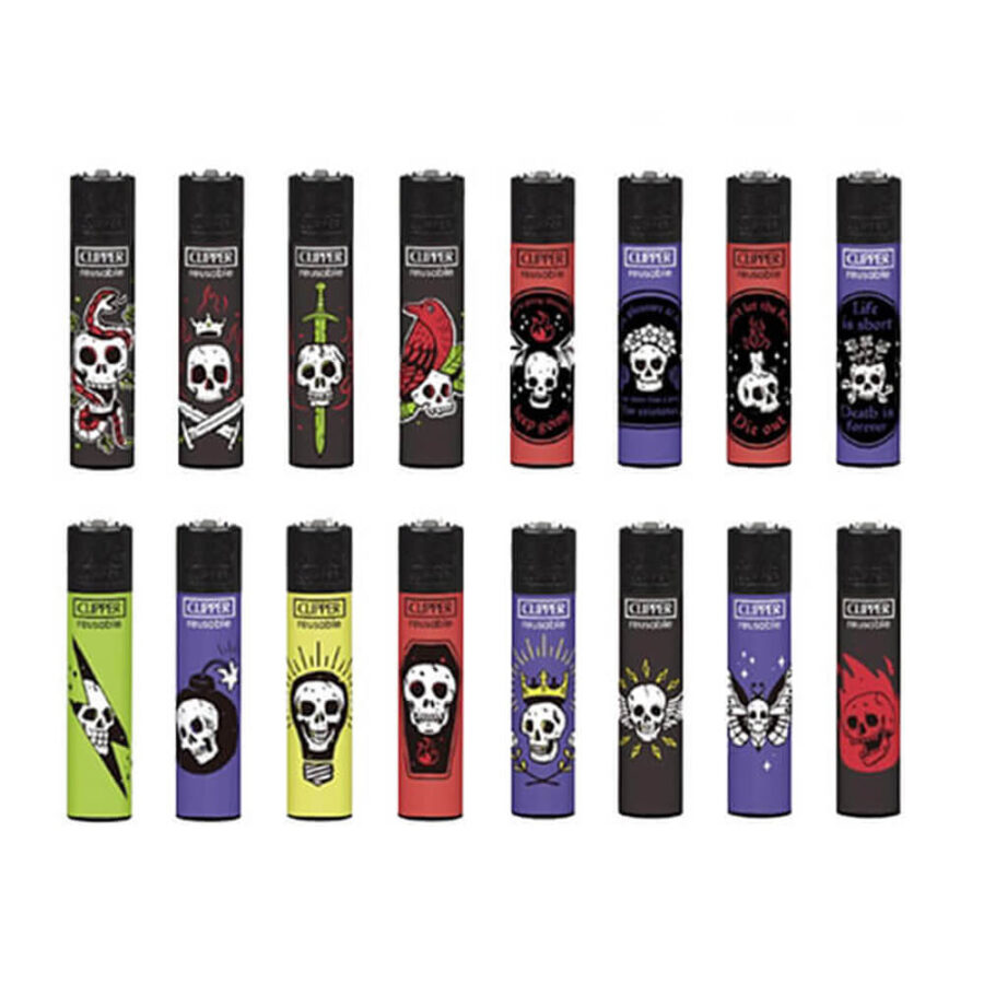 Clipper Feuerzeuge Tattoo Skulls + Kostenloses Karussell (192Stück/Display)