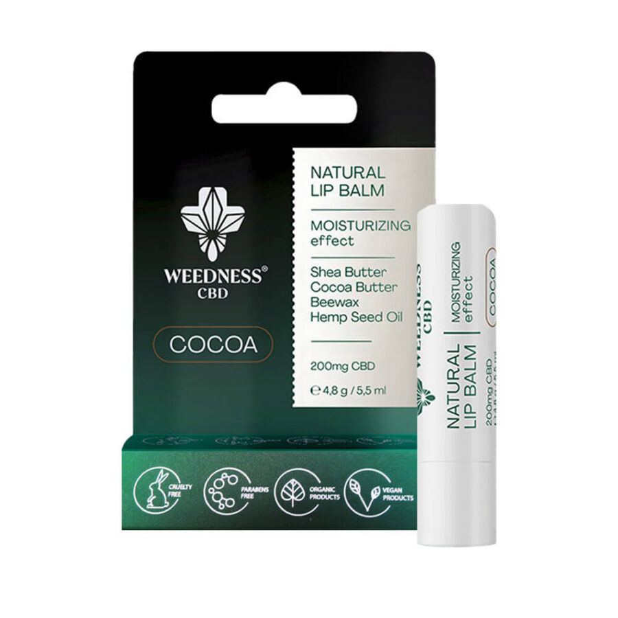 Weedness CBD Natürlicher Lippenbalsam Kakao mit feuchtigkeitsspendender Wirkung 4% CBD (4.8g)