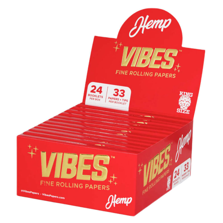 VIBES Rolling Papers King Size Slim mit Tips Hemp (24stk/display)