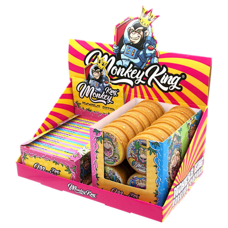 Monkey King Rolling Papers mit Tips und Grinders Psychodelic Edition (48stk/display)