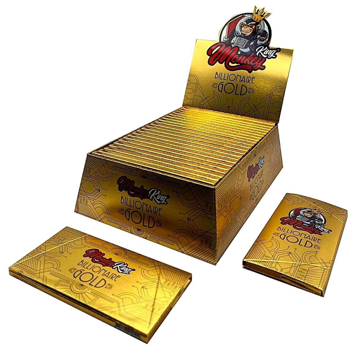 Monkey-King-billionaire-Gold-KS-ungebleichte-ultradünne-Blättchen-(24StückDisplay)-2 Monkey King Billionaire Gold KS Unbleached Ultrathin Rolling Papers 24pcsdisplay 2