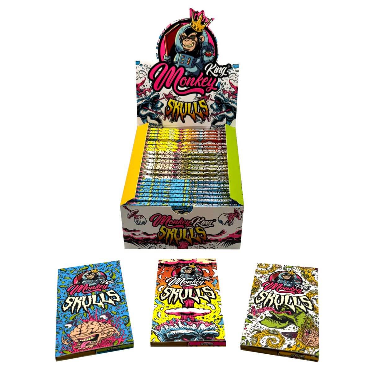 Monkey-King-ungebleichte-rolling-papers-skulls-King-size-slim-with-tips-(24pcsdisplay) Monkey King Unbleached Rolling Papers Skulls King Size Slim with Tips 24pcsdisplay