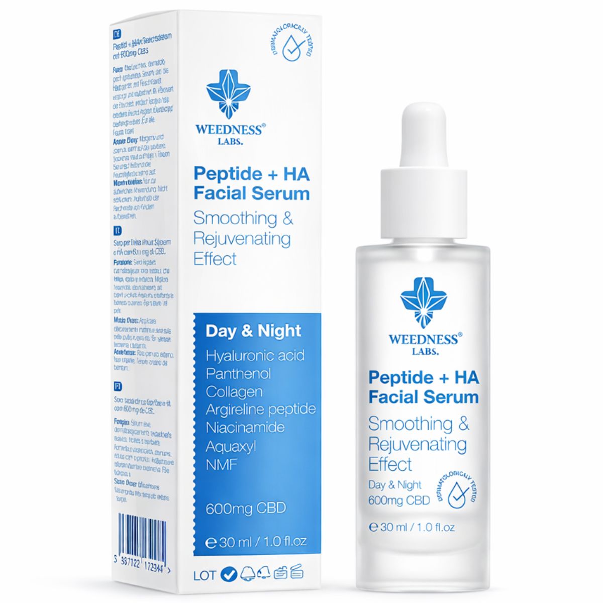 Weedness Peptide + HA Facial Serum 600 mg CBD (30 ml) Weedness Peptide HA Facial Serum 600 mg CBD 30 ml