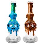 Handgefertigte Totenkopf Glas Ton Bong 22 cm Handmade Skull Glass Clay Bong 22cm