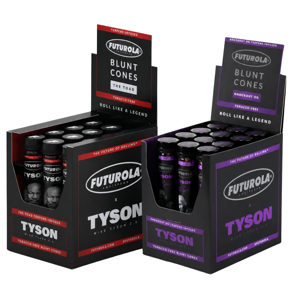 Futurola x Tyson 2.0 Terpen-infundierte tabakfreie Blunt-Cones (12 Stk./Display) Futurola x Tyson 2.0 Terpen-infundierte tabakfreie Blunt-Cones (12 Stk./Display)