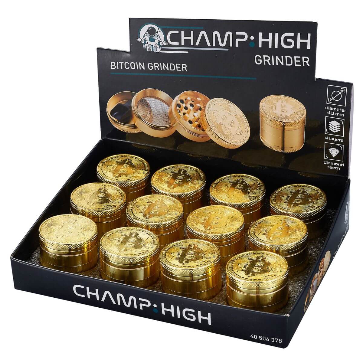 Champ High Bitcoin Metall-Grinder 4-teilig-40 mm (12 Stk./Display) Champ High Bitcoin Metall-Grinder 4-teilig-40 mm (12 Stk./Display)