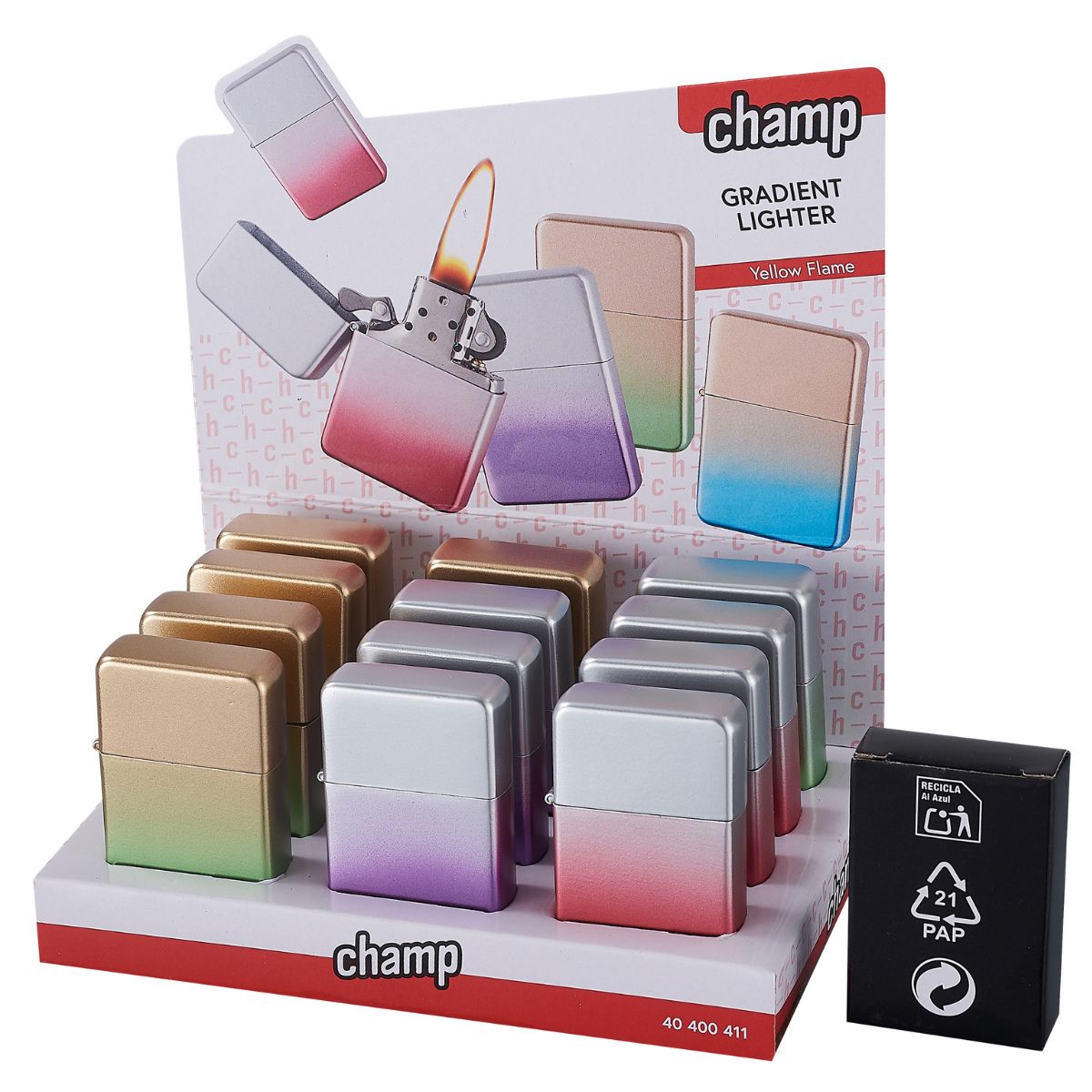 Champ High Gradient Spray-Gas-Feuerzeug (12 Stk./Display) Champ High Gradient Spray-Gas-Feuerzeug (12 Stk./Display)
