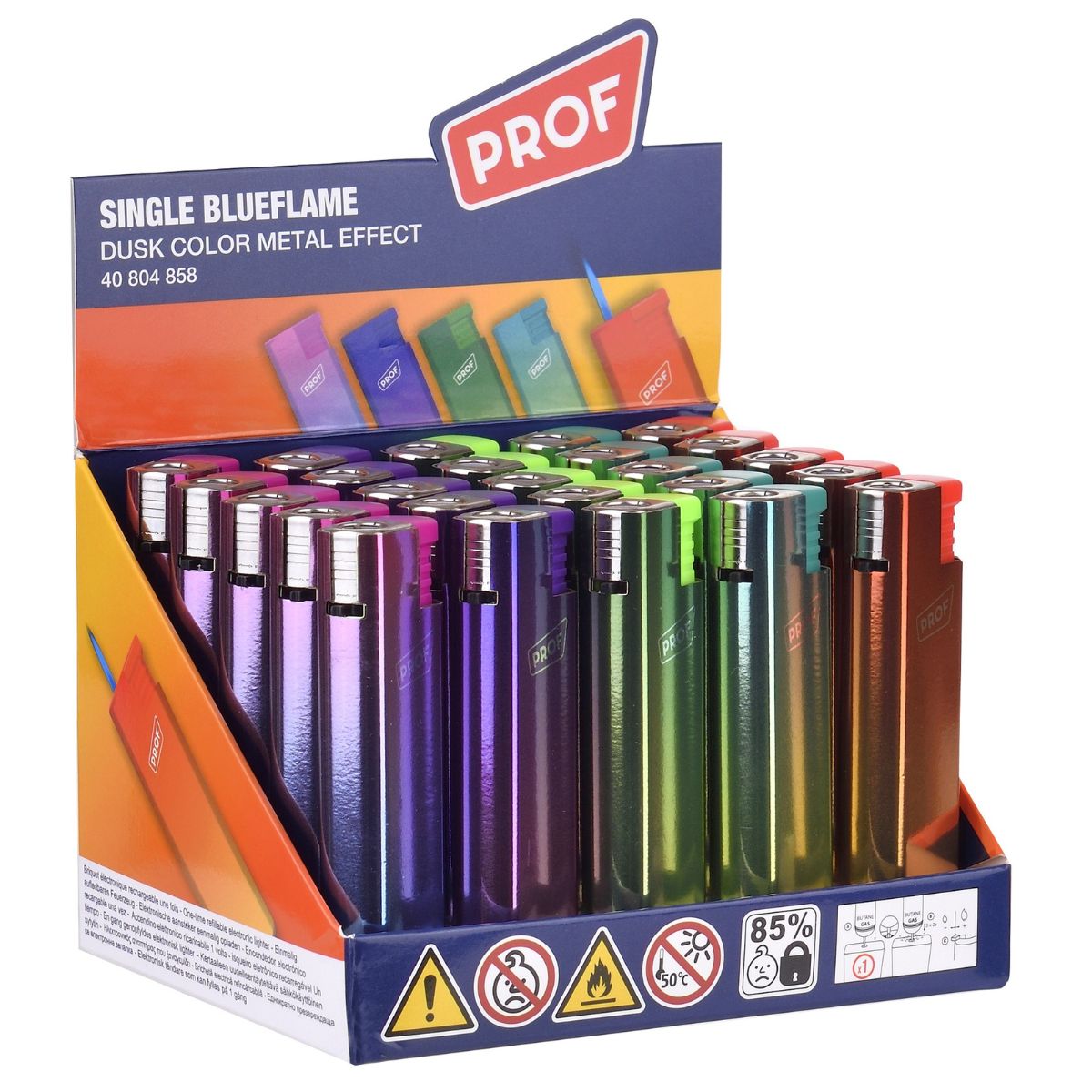Prof Dusk Color Jetflame-Feuerzeug mit Metalleffekt (25 Stk./Display) Prof Dusk Color Jetflame-Feuerzeug mit Metalleffekt (25 Stk./Display)