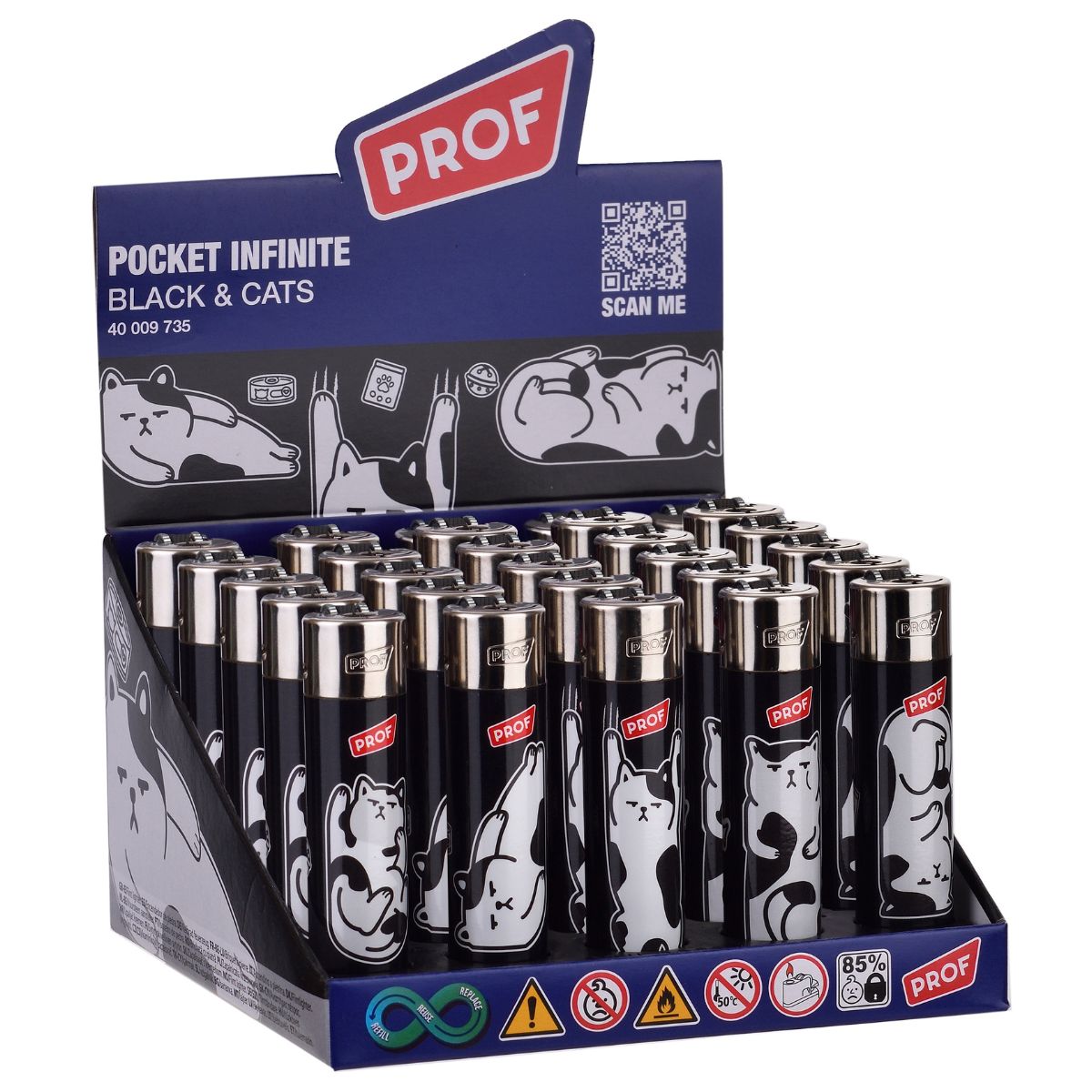 Prof Pocket Infinite Black & Cats Feuerzeug (25 Stk./Display) Prof Pocket Infinite Black & Cats Feuerzeug (25 Stk./Display)
