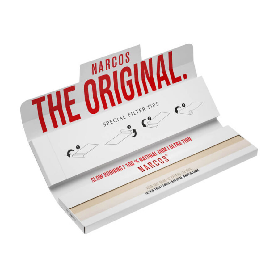 Narcos White Edition King Size Slim Papers + Tips (32stk/display)