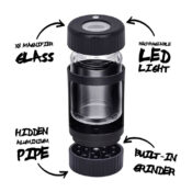Best Buds Schwarzes Lupenglas mit LED-Licht, Grinder und Aluminiumpfeife