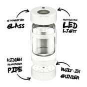 Best Buds Weißes Lupenglas mit LED-Licht, Grinder und Aluminiumpfeife