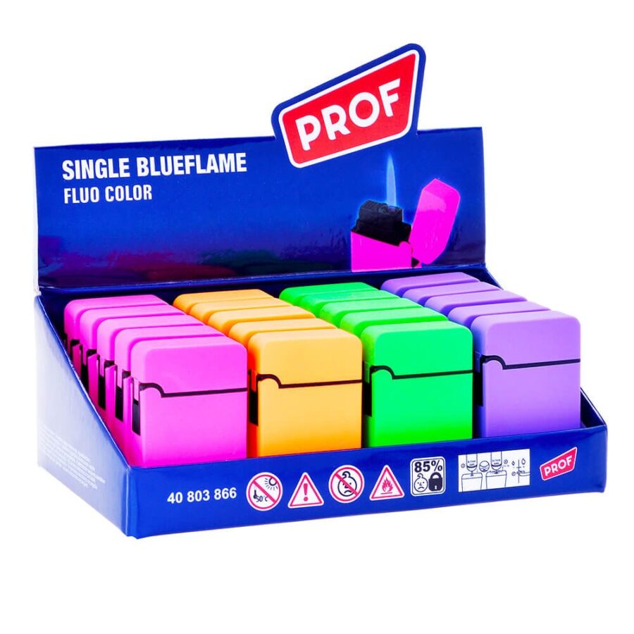 Prof Fluo Color Windproof Blue Flame Feuerzeuge (20stk/display)